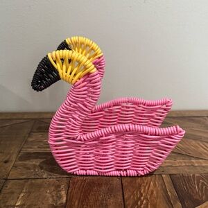 Hello Spring Flamingo Shaped Napkin Holder Wicker Resin Pink Outdoors
